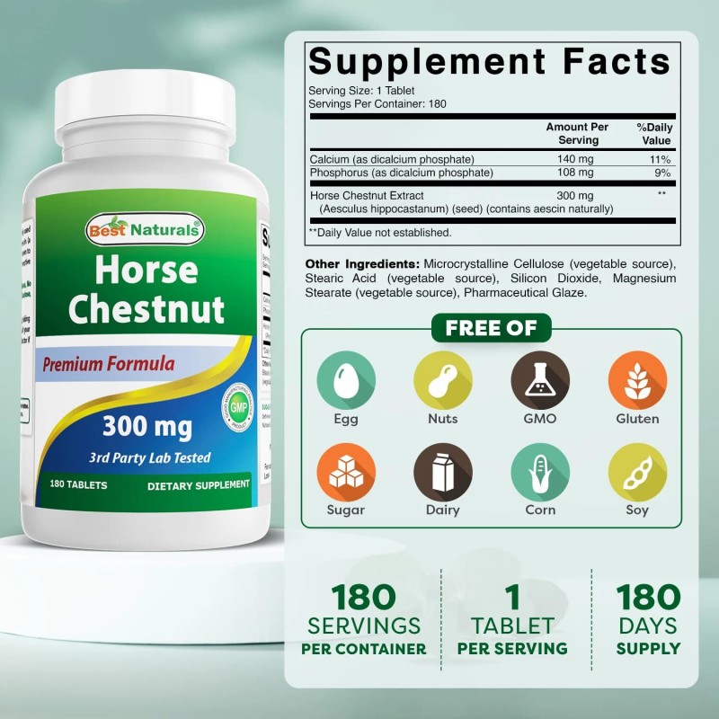 Horse Chestnut Extract 300mg 180 Tablets Non GMO Gluten Free