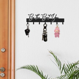 useNumber Be The Best You Key Hooks for Wall,Delicate Fashion Black Metal Key Holder Wall Mount,Be The Best You Key Hanger with 7 Kooks for Wall Decoration,Hallway,Office