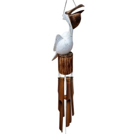 Cohasset Gifts 115G Cohasset Galvin Open Mouth Pelican Bamboo Wind Chime, Approximately 15", Hand Carved Distressed White Finish
