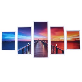 5PCS Frameless Canvas Painting Lakeside Sunset Pattern Wall Art Picture for Living Room Decor