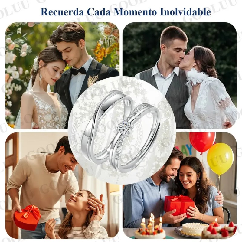 2 Anillos De Pareja Plata 925 Compromiso Promesa Ajustable GOOLUU