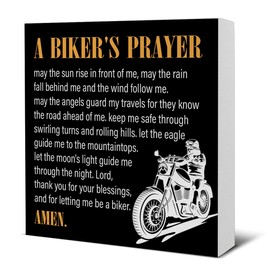 Biker Decor Motorcycle Wood Box Sign for Home Bedroom Man Cave Garage Gifts for Bike Lover Motorcycle Rider, a Biker's Prayer