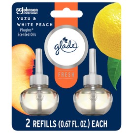Glade PlugIns Refills Air Freshener, Scented and Essential Oils for Home and Bathroom, Yuzu & White Peach, Fresh Collection 1.34 Fl Oz, 2 Count