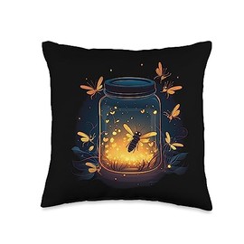 Nice Fireflies in a Jar Glowing Fireflies in Jar Throw Pillow, 16x16, Multicolor