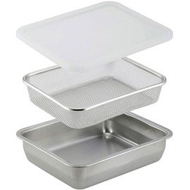 Shimomura 46964 Square Bowl Colander Set, Wide and Deep Type, Made in Japan, Stainless Steel with Lid, Storage Container, Meal Prep, Draining Tofu, Clam Sand, Underflavor, Oil Draining Tsubame Sanjo