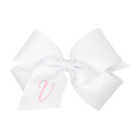 Wee Ones Girls' Initial It Monogram Hair Bows on a WeeStay No Slip Hair Clip, For All Ages and Hair Types, White Bow, King Size, Letter V