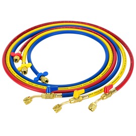 Drako-Myxx Upgraded 1/4" A2L Refrigerant Hose, 72" HVAC Hoses, Compact Ball Valve Refrigerant Hose Kit for R-1234YF R-134A R-410A Standard 1/4" x 1/4" Flare Fittings, Yellow/Red/Blue (Pack of 3)
