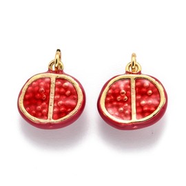 DanLingJewelry 5pcs Red Pomegranate Brass Enamel Charms, 3D Fruit Food Charms, No Gemstone, Jump Ring Clasp, Ideal for DIY Jewelry Making