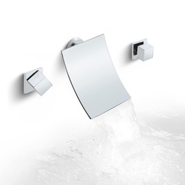 DOLGABA Wall Mount Bathroom Faucet Waterfall Bathroom Sink Faucet with 2 Handles, Widespread 3 Holes Wall Mounted Faucet for Vanity Vessel, Polished Chrome