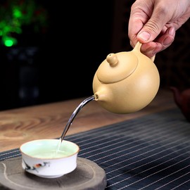 Xishi Teapot 7oz Chinese Zisha Clay Pot Ceramics Purple Sand Mud Kungfu Tea Set Kettle Spherical Filter (Yellow)