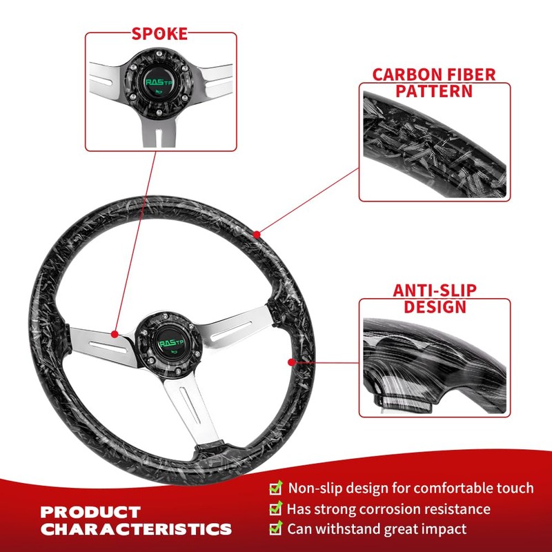 RASTP Racing/Golf Cart Steering Wheel, 345mm 13.5" 6 Bolts Steering