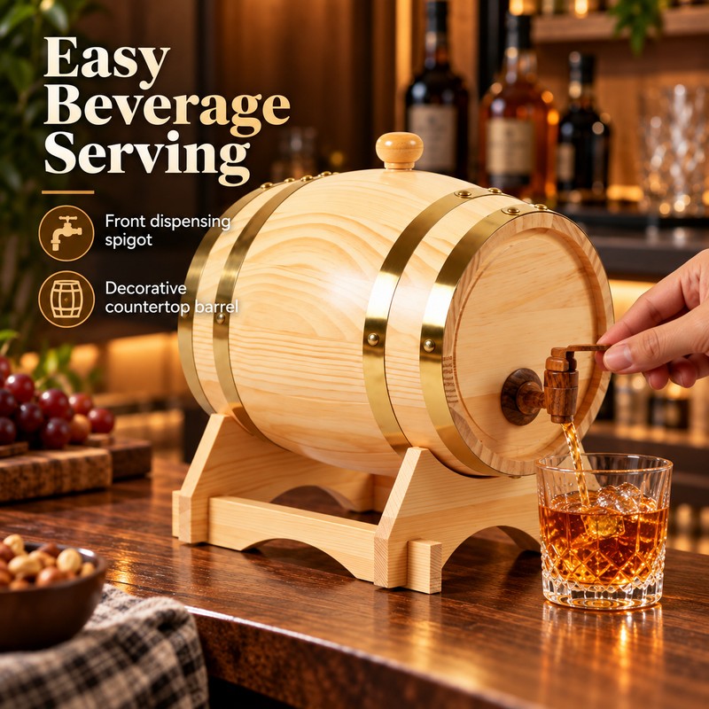 1L Wooden Wine Barrel for Home Bars – Vintage Spigot