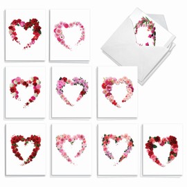 The Best Card Company - 20 Cute Boxed Cards (4 x 5.12 Inch) - Assorted Blank Set (10 Designs, 2 Each) - Heart Blooms AM3180OCB-B2x10