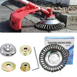 8 Inch Steel Wire Rotary Brush Cutter Trimmer Head Weed Blade Cutter with Universal Adapter Kit Compatible with Husqvarna, Stihl, String Trimmers, Gardening Lawnmower, Moss Grass Rust Removal
