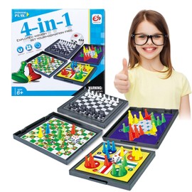 Saijer Snakes and Ladders, 4-in-1 Travel Games, Magnetic Game, Mini Chess Game Collection, Children's Travel Games, Magnetic, Portable, Multifunctional Snake Chess, Flight Chess, Foldable Board Games
