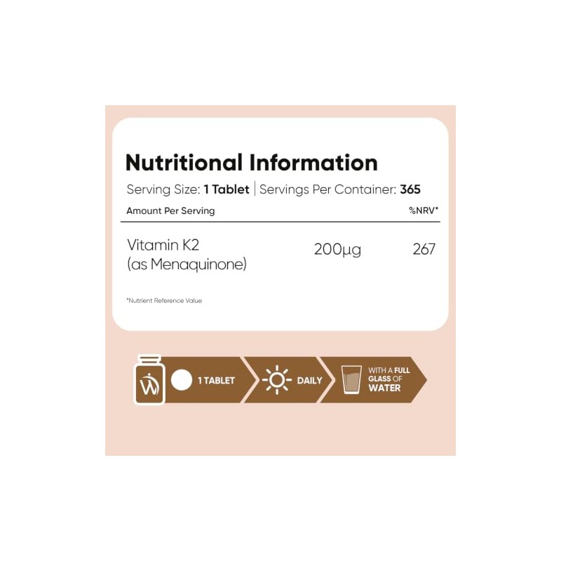 Vitamin K2 MK7 200mcg - 1 Year Supply - 365