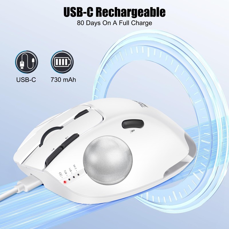 TRELC Wireless Trackball Mouse, Ergonomic Rollerball Mouse with 4800 DPI/7