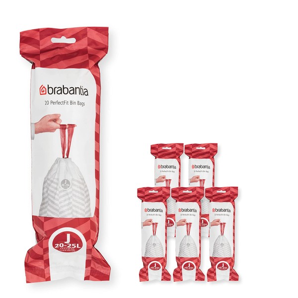 Brabantia PerfectFit Trash Bags (Size J/5.3-6.6 Gal) Thick Plastic Trash