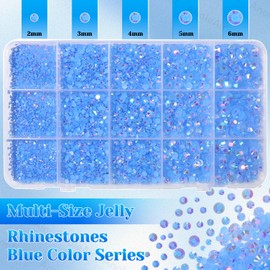 12000Pcs Blue Rhinestones for Bedazzling Kit, 2/3/4/5/6mm Mix Sizes Jelly Bedazzling Resin Gems, Blue Gems Bedazzling for Crafting, Flatback Resin Rhinestones for DIY Face Makeup Crafts Tumblers