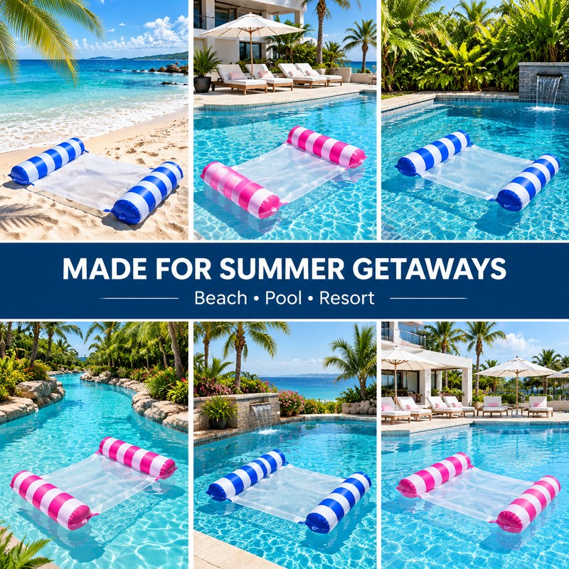 Inflatable Water Hammock with Mesh Center – Easy-Inflate, Foldable Pool