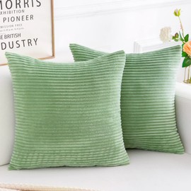 Yonous Corduroy Cushion Covers, Soft Square Decorative Throw Pillow Home Decor for Living Room Couch Bed Sofa, Set of 2 Pack, Bean Green, 50x50 CM / 20x20 Inch