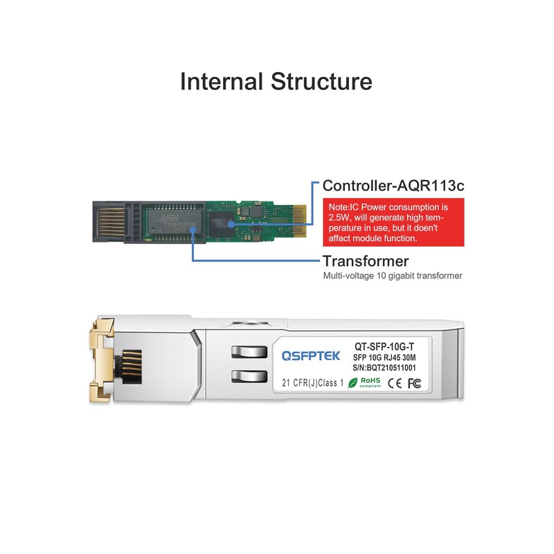QSFPTEK 10G SFP+ to RJ45 Copper Module, 10GBASE-T SFP RJ-45
