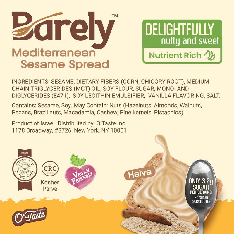 Sweet Mediterranean Sesame Spread by Barely, Low Sugar & No