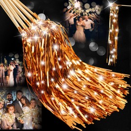 120 PCS Lighted Wedding Wands LED Ribbon Stick with Shiny Foil Tinsel Light up Wedding Streamers for Wedding, New Year, Raves, Concert, Birthday (Champagne)