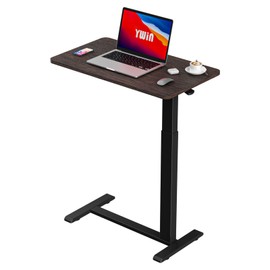Adjustable Height Side Table, Hospital Table Over Bed for Home Use Swivel, Overbed Bedside Table with Wheels, Pneumatic Moveable Bed Desk, Hospital Table with Wheels, Moveable Rolling Computer Table