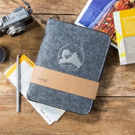 luxdag Felt Passport Cover with Zip (Choice of Colour and Embroidery) - Travel Organiser for Passport, ID Card, Tickets & Credit Card - ID Pocket for On the Go - Passport Holder, Grey / mountains and
