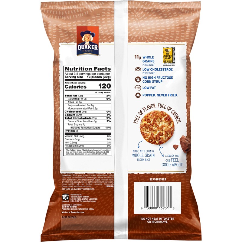Quaker Rice Crisps, Gluten Free, Chocolate, 3.53oz Bags, 12 Count