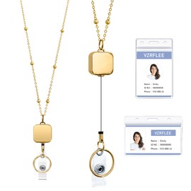 Vzrflee New Retractable Badge Reel Lanyards with ID Holders, Lanyards for ID Badges New Beaded Chain Premium Stainless Steel Lanyard Necklace for Keys Office Cruise for Women