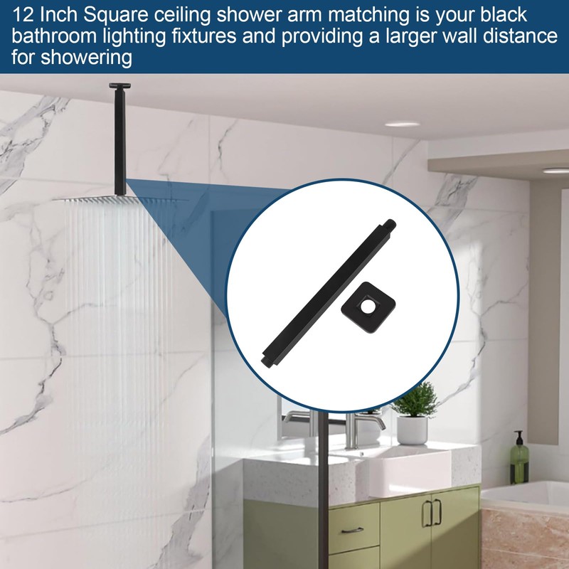 Ceiling Mounted Arm With Flange, Black Ceiling Shower Arm 12
