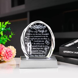 Ornalrist Gifts for Wife with Colorful LED Base from Husband Birthday Anniversary Wife Gift Ideas Romantic for Her, to My Wife Crystal Keepsakes Presents for Mother's Day Christmas Valentine's Day