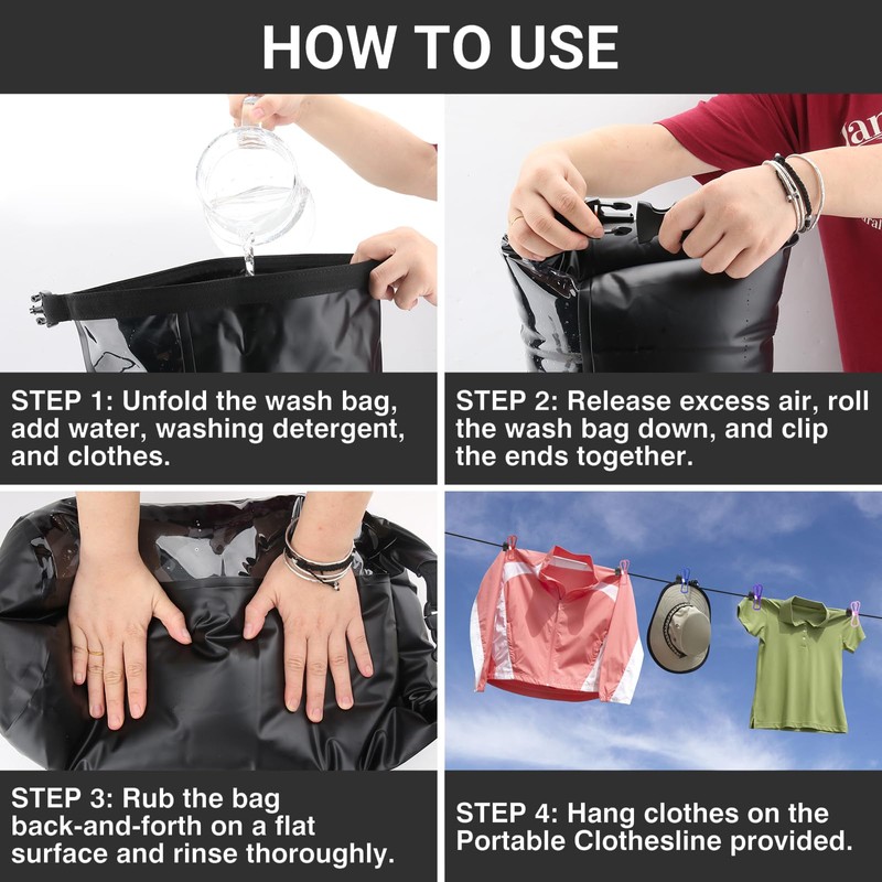 Wash Bag Camping & Retractable Washing Line - Durable Wash