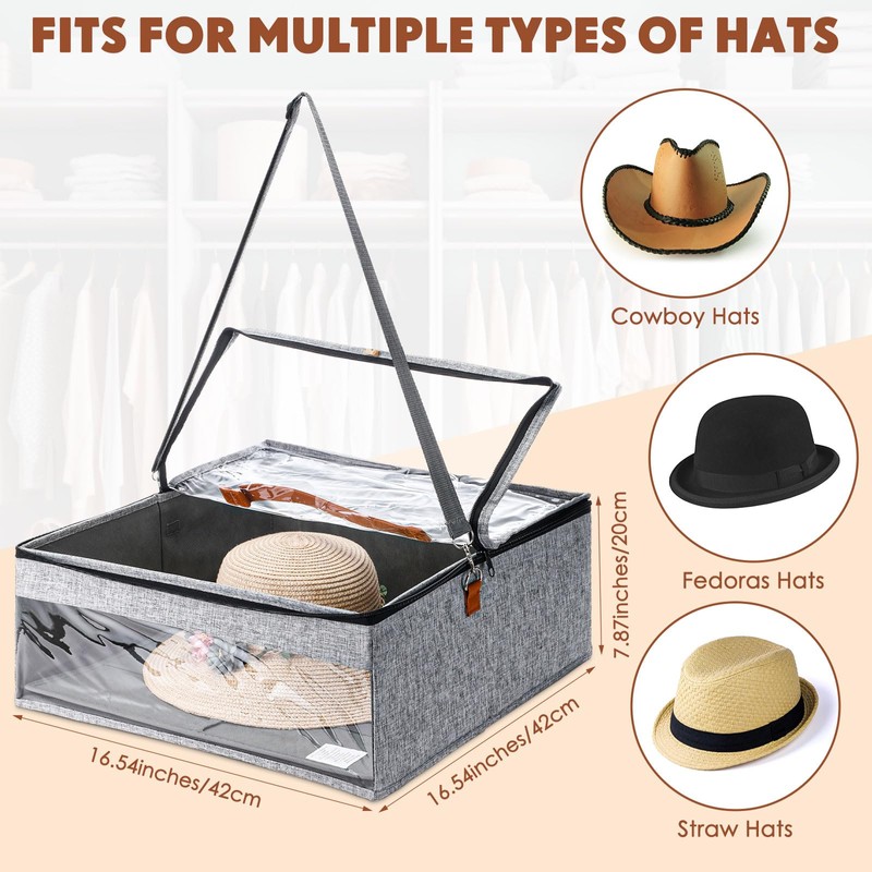 Kigley 3 Pcs Hat Storage Boxes, Hat Travel Case, Hats