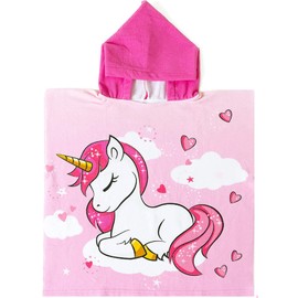 Rayson Bath Poncho with Hood for Children Boys Girls Cute Cartoon Soft and Strong Absorbent Bath Towel Beach Towel (Pony Rosado)