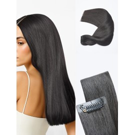 LUVME Invisible Clip in Hair Extensions Real Human Hair, 18 inch 110g 7Pcs, Natural Black Remy Human Hair Extensions Clip ins for Women, Natural Human Hair