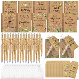 Qeeenar 200 Pcs Bible Verse Sets Church Christian Gift Bulk Include 50 Scripture Notebooks 50 Bible Ballpoint Pens 50 Thanks Tags 50 Organza Bags for Women Christian Party Gifts(Retro Color,Floral)