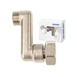 tecuro S-Connection Radiator 50 mm Height Adjustment with Euro Cone, DN 15 (1/2 Inch) Male x DN 20 (3/4 Inch) Union Nut Nickel-Plated Brass, AGS-50