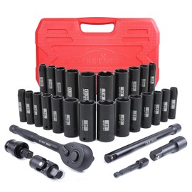 SEKETMAN 30pcs 3/8 Inch Impact socket set,Deep socket set,Metric/SAE,(5/16"-7/8",8mm-22mm),CR-V Steel,Includes Extension Bar,Universal Joint and Ratchet Handle.