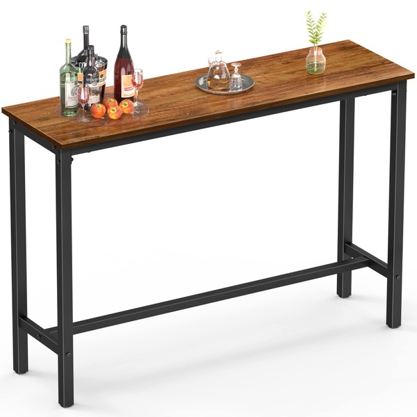 Mr IRONSTONE Bar Table, 53” Pub Table High Top Table Rectangular Bar Height Table Sofa Console Table Dining Coffee Table, for Narrow Space, Living Room, Sturdy Metal Frame, Easy to Set Up, Vintage