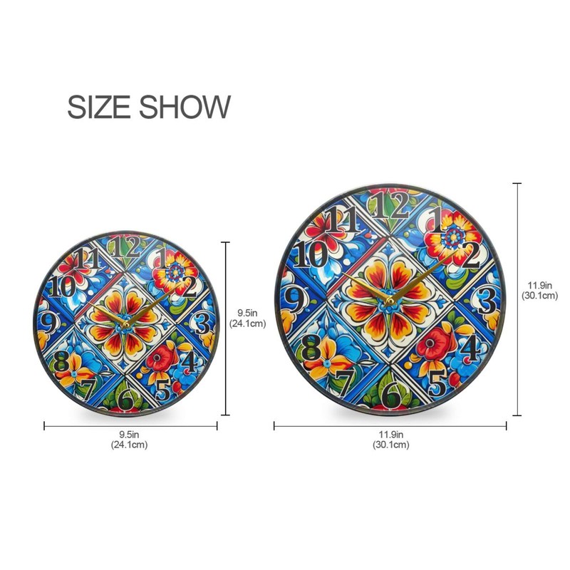 YANENDIE Mexican Ceramic Tile 1 Wall Clock - Silent Non-Ticking