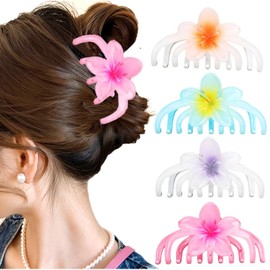 4Pcs Flower Hair Clip Nonslip Octopus Style Securer Claw Clips Strong Hold Hawaiian Claw Clip for Medium Thick Hair Hair Claw Clips for Women and Girls
