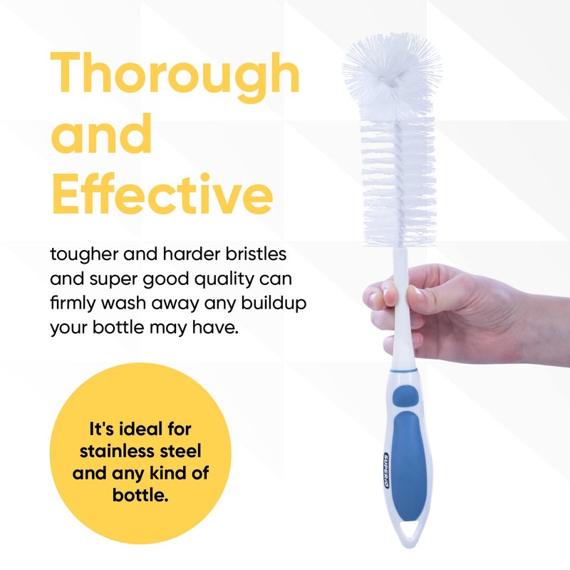 Superio Bottle Brush Scrubber Long, Blue and White Baby Bottle