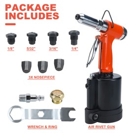 KUNTEC Air Rivet Tool Professional Heavy Duty Pneumatic Hydraulic Rivet Tool with 1/4" 3/16" 5/32" 1/8" Nose Pieces