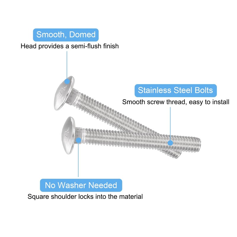 sourcing map 1/4-20x1" Carriage Bolt, 10pcs Round Head Square Neck