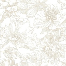 Ismoon Large Floral Peel and Stick Wallpaper Boho Beige Contact Paper 17.3inx6.5ft Neutral Wall Paper Removable Self Adhesive Wallpaper Bedroom Cabinet Bathroom Waterproof Mural Wall Decor Vinyl Roll