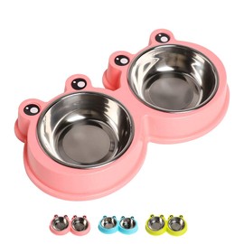 Double Dog Cat Bowls Premium Stainless Steel Pet Bowls with No-Slip Stainless Steel Cute Modeling Pet Food Water for Feeder Dogs Cats Rabbit and Pets