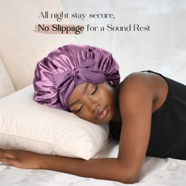 YANIBEST YANIBEST Silk Bonnet for Sleeping Women Satin Bonnet Double Layer Satin Lined Hair Bonnet with Tie Band Curly Hair Purple